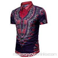 Ethnic Style Print T Shirt,Donci Beach Button Short Sleeved Tees Fashion Lapel Casual Sports Summer New Men's Tops Purple B07Q35BLC1